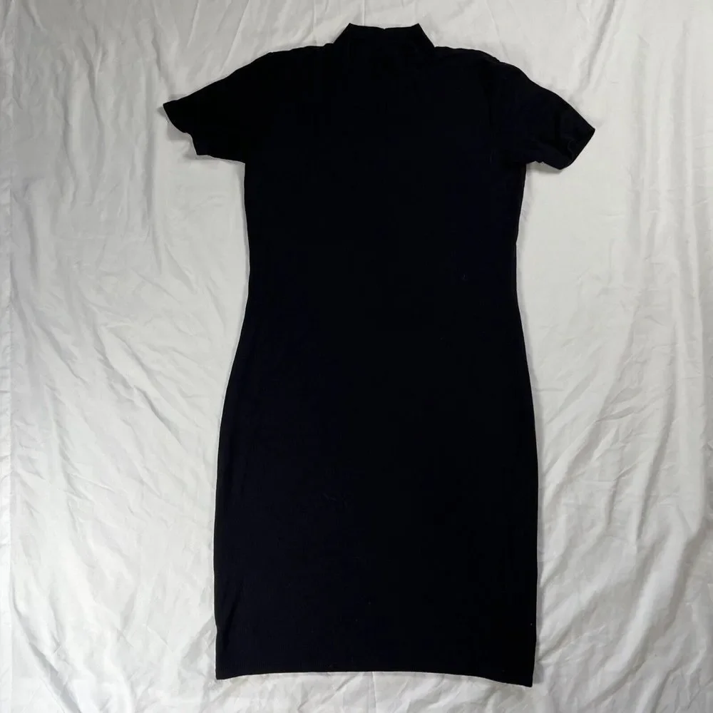 Magaschoni Mock Turtleneck‎ Ribbed Dress Navy Blue Size Medium 96% Micromodal